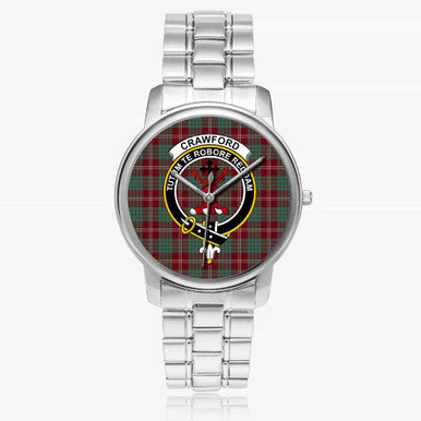 Scottish Crawford Clan Crest Tartan Folding Clasp Steel Quartz Watches Tartan Plaid Silver 1
