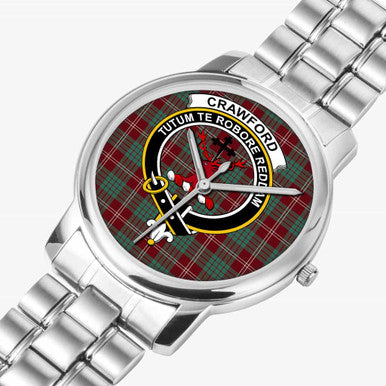 Scottish Crawford Clan Crest Tartan Folding Clasp Steel Quartz Watches Tartan Plaid Silver 2
