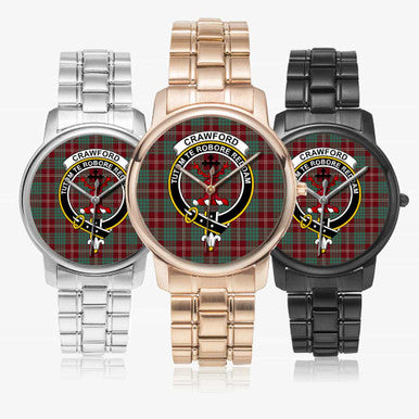 Scottish Crawford Clan Crest Tartan Folding Clasp Steel Quartz Watches Tartan Plaid All