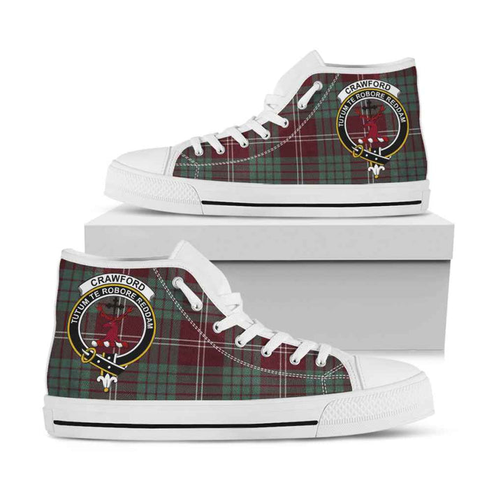 Scottish Crawford Clan Crest Tartan High Top Shoes White Sole Tartan Plaid