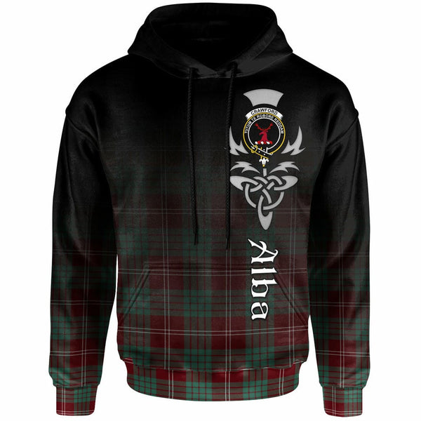 Scottish Crawford Clan Crest Tartan Hoodie - Alba Gu Brath Family Crest Celtic Inspired Front Side Tartan Plaid