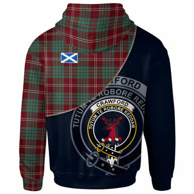 Scottish Crawford Clan Crest Tartan Hoodie - Bend Style Back Side Tartan Plaid