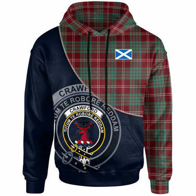 Scottish Crawford Clan Crest Tartan Hoodie - Bend Style Front Side Tartan Plaid