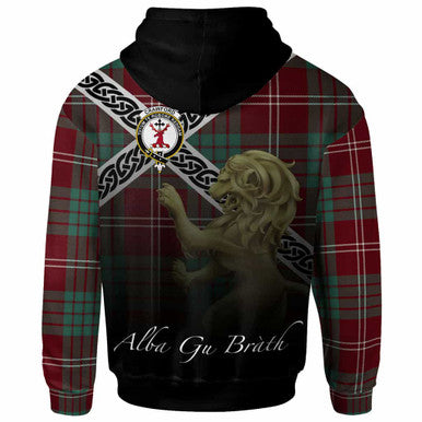 Scottish Crawford Clan Crest Tartan Hoodie - Scotland Lion Back Side Tartan Plaid
