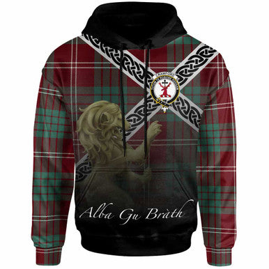 Scottish Crawford Clan Crest Tartan Hoodie - Scotland Lion Front Side Tartan Plaid