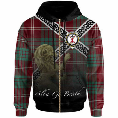 Scottish Crawford Clan Crest Tartan Hoodie - Scotland Lion Zip-up Tartan Plaid