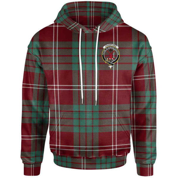 Scottish Crawford Clan Crest Tartan Hoodie Front Side Tartan Plaid