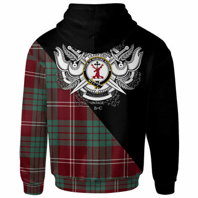 Scottish Crawford Clan Crest Tartan Hoodie - Military Logo Back Side Tartan Plaid
