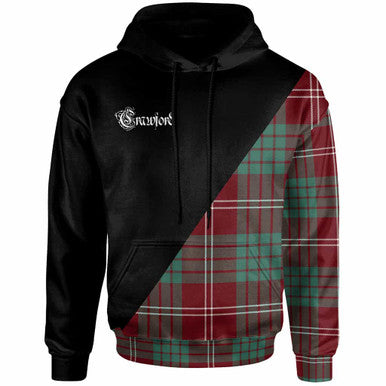 Scottish Crawford Clan Crest Tartan Hoodie - Military Logo Front Side Tartan Plaid