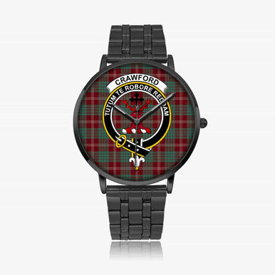 Scottish Crawford Clan Crest Tartan Instafamous Steel Quartz Watches Tartan Plaid Black 1
