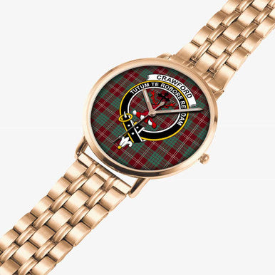 Scottish Crawford Clan Crest Tartan Instafamous Steel Quartz Watches Tartan Plaid Rose Gold 2