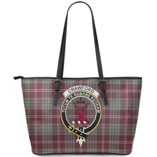 Scottish Crawford Clan Crest Tartan Leather Tote Tartan Plaid