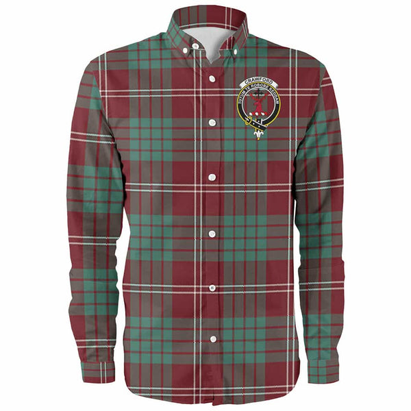 Scottish Crawford Clan Crest Tartan Long Sleeve Shirt Front Side Tartan Plaid