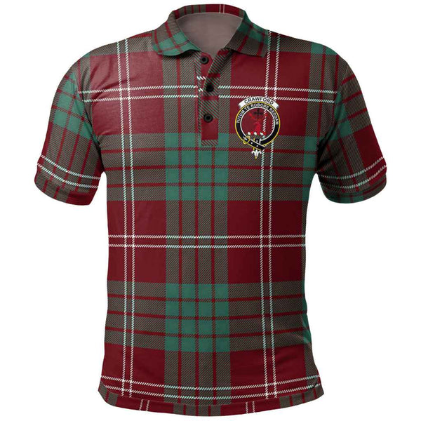 Scottish Crawford Clan Crest Tartan Polo Shirt Front Side Tartan Plaid