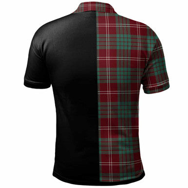 Scottish Crawford Clan Crest Tartan Polo Shirt - Half in Me Back Side Tartan Plaid