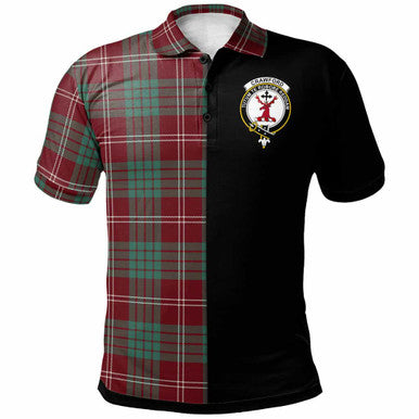 Scottish Crawford Clan Crest Tartan Polo Shirt - Half in Me Front Side Tartan Plaid