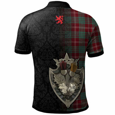 Scottish Crawford Clan Crest Tartan Polo Shirt - Half Thistle Flowers Celtic Design Back Side Tartan Plaid