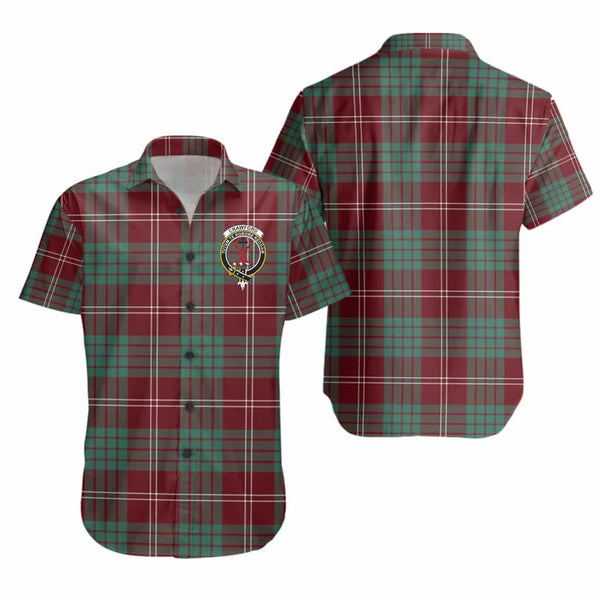 Scottish Crawford Clan Crest Tartan Short Sleeve Shirt Tartan Plaid