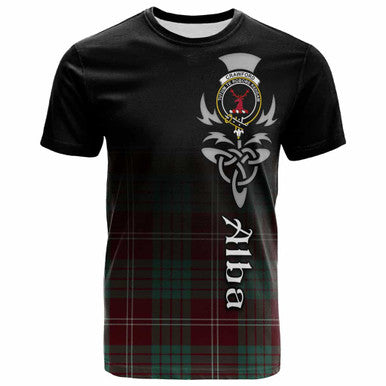 Scottish Crawford Clan Crest Tartan T-Shirt - Alba Gu Brath Family Crest Celtic Inspired Front Side Tartan Plaid