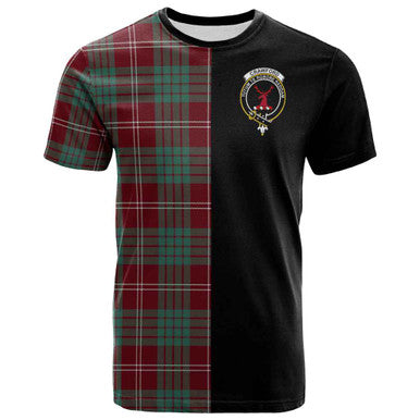 Scottish Crawford Clan Crest Tartan T-Shirt Half in Me Front Side Tartan Plaid