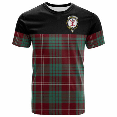 Scottish Crawford Clan Crest Tartan T-Shirt - Horizontal Style Front Side Tartan Plaid