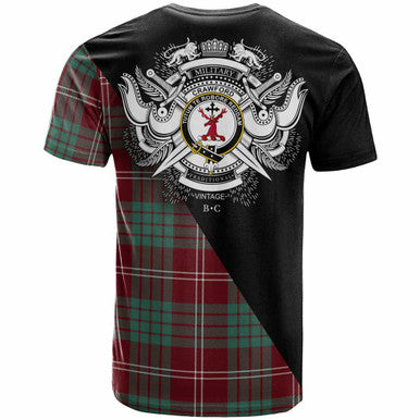 Scottish Crawford Clan Crest Tartan T-Shirt - Military Logo Back Side Tartan Plaid