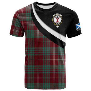 Scottish Crawford Clan Crest Tartan T-Shirt - Scotland Forever Style Front Side Tartan Plaid