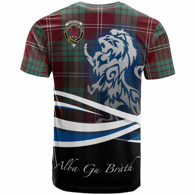 Scottish Crawford Clan Crest Tartan T-Shirt - Scotland Lion Back Side Tartan Plaid