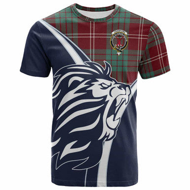 Scottish Crawford Clan Crest Tartan T-Shirt - Scottish Flag With Lion Front Side Tartan Plaid