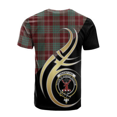 Scottish Crawford Modern Clan Crest Tartan T-Shirt Believe in Me Back Side Tartan Plaid