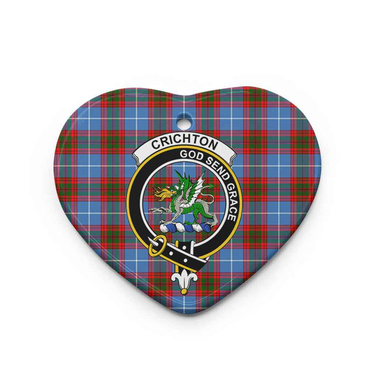 Scottish Crichton Clan Crest Tartan Ceramic Ornament Heart Shape Tartan Plaid