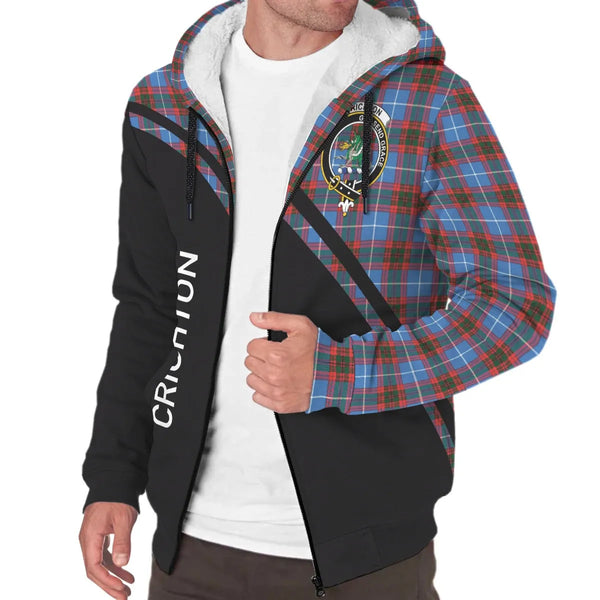 Scottish Crichton Clan Crest Tartan Curve Sherpa Hoodie