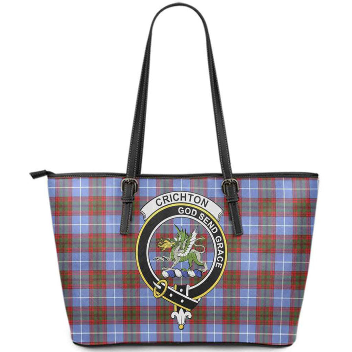 Scottish Crichton Clan Crest Tartan Leather Tote Tartan Plaid