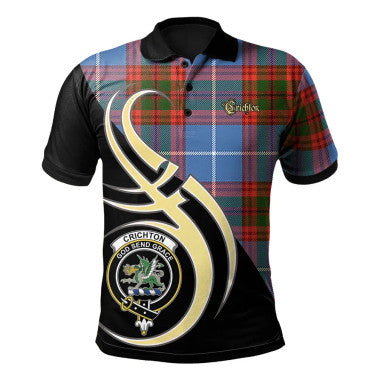 Scottish Crichton Clan Crest Tartan Polo Shirt Believe in Me Front Side Tartan Plaid