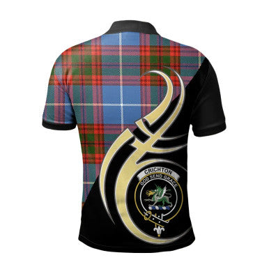 Scottish Crichton Clan Crest Tartan Polo Shirt Believe in Me Back Side Tartan Plaid