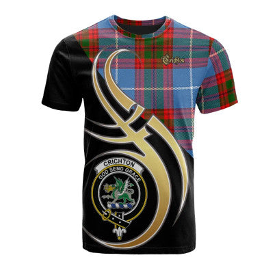 Scottish Crichton Clan Crest Tartan T-Shirt Believe in Me Front Side Tartan Plaid