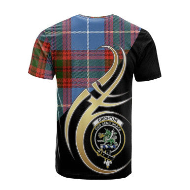 Scottish Crichton Clan Crest Tartan T-Shirt Believe in Me Back Side Tartan Plaid