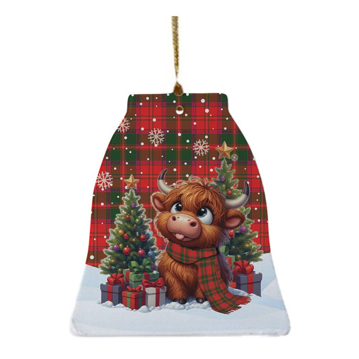 Scottish Crief District Clan Tartan Ceramic Ornament Cute Highland Cow Christmas Bell Style Tartan Plaid