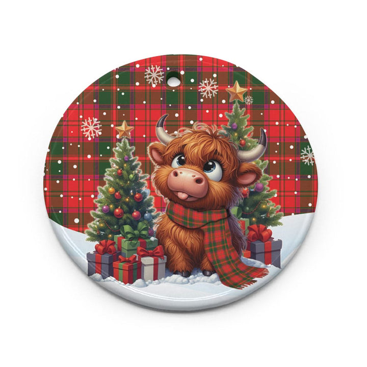 Scottish Crief District Clan Tartan Ceramic Ornament Cute Highland Cow Christmas Circle Style Tartan Plaid