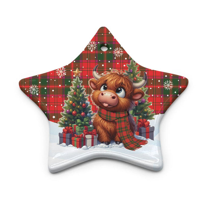 Scottish Crief District Clan Tartan Ceramic Ornament Cute Highland Cow Christmas Star Style Tartan Plaid
