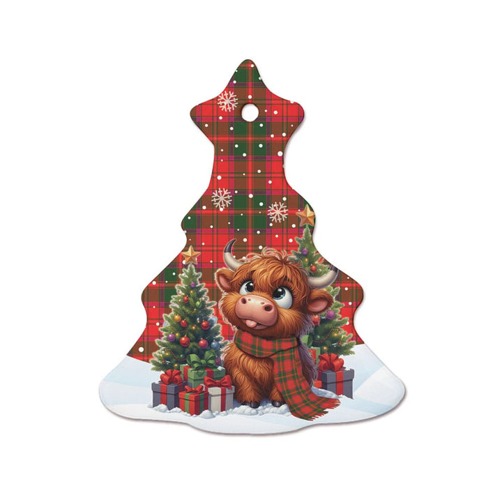 Scottish Crief District Clan Tartan Ceramic Ornament Cute Highland Cow Christmas Tree Style Tartan Plaid