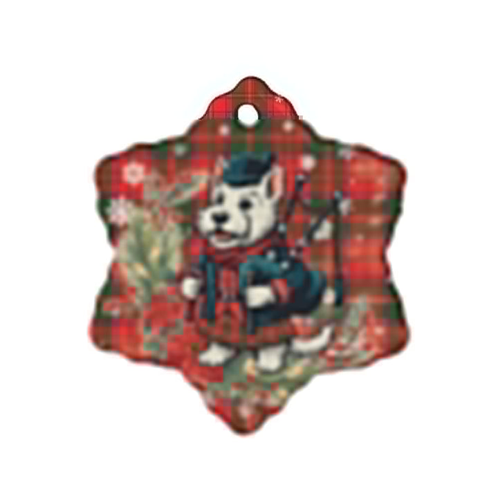 Scottish Crief District Clan Tartan Ceramic Ornament Cute Scottish Terrier Dog Snow Flake Style Tartan Plaid