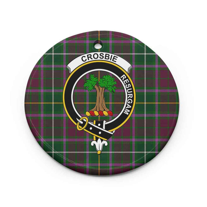 Scottish Crosbie Clan Crest Tartan Ceramic Ornament Circle Shape Tartan Plaid