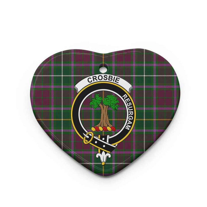 Scottish Crosbie Clan Crest Tartan Ceramic Ornament Heart Shape Tartan Plaid
