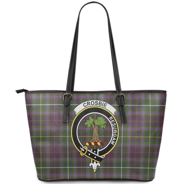 Scottish Crosbie Clan Crest Tartan Leather Tote Tartan Plaid