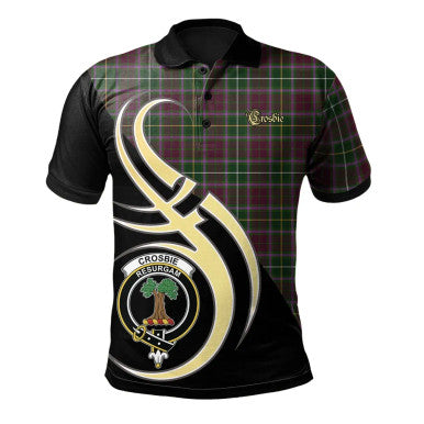 Scottish Crosbie Clan Crest Tartan Polo Shirt Believe in Me Front Side Tartan Plaid
