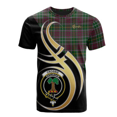 Scottish Crosbie Clan Crest Tartan T-Shirt Believe in Me Front Side Tartan Plaid