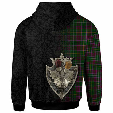 Scottish Crosbie Clan Tartan Hoodie - Half Thistle Flowers Celtic Design Back Side Tartan Plaid