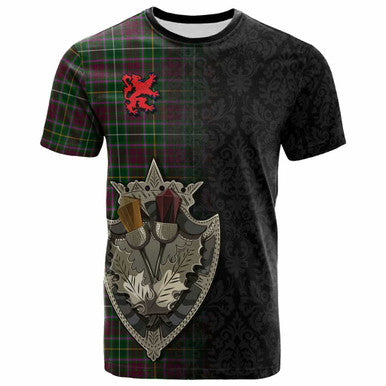 Scottish Crosbie Clan Tartan T-Shirt - Half Thistle Flowers Celtic Design Front Side Tartan Plaid