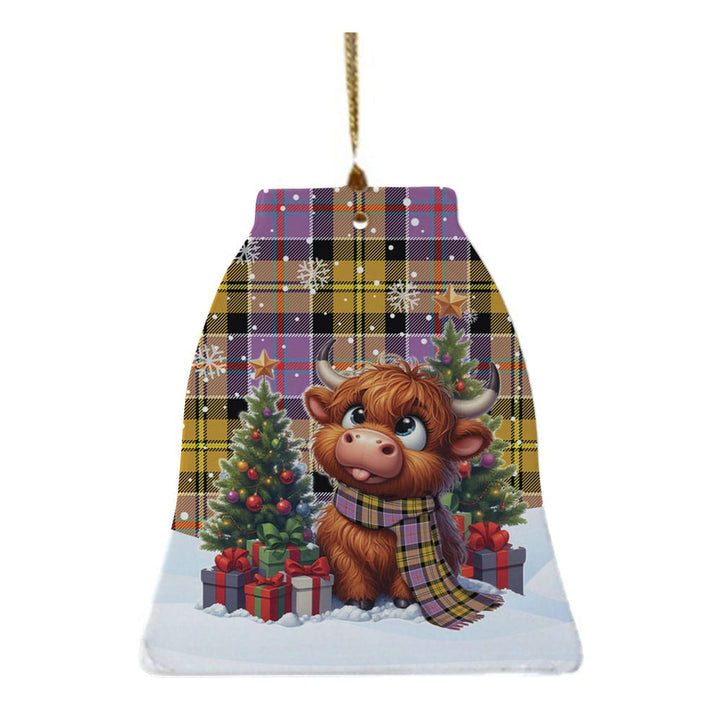 Scottish Culloden Ancient Clan Tartan Ceramic Ornament Cute Highland Cow Christmas Bell Style Tartan Plaid